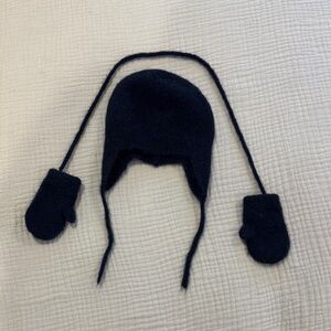 Sezane Navy Kids Hat and Mittens Set